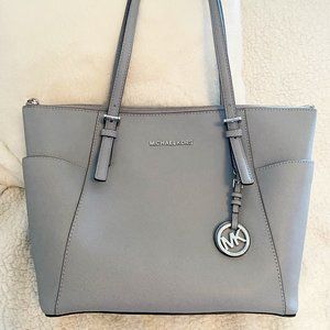Michael Kors Gently Used Blue/Grey Saffiano Leather Bag With Silver Hardware